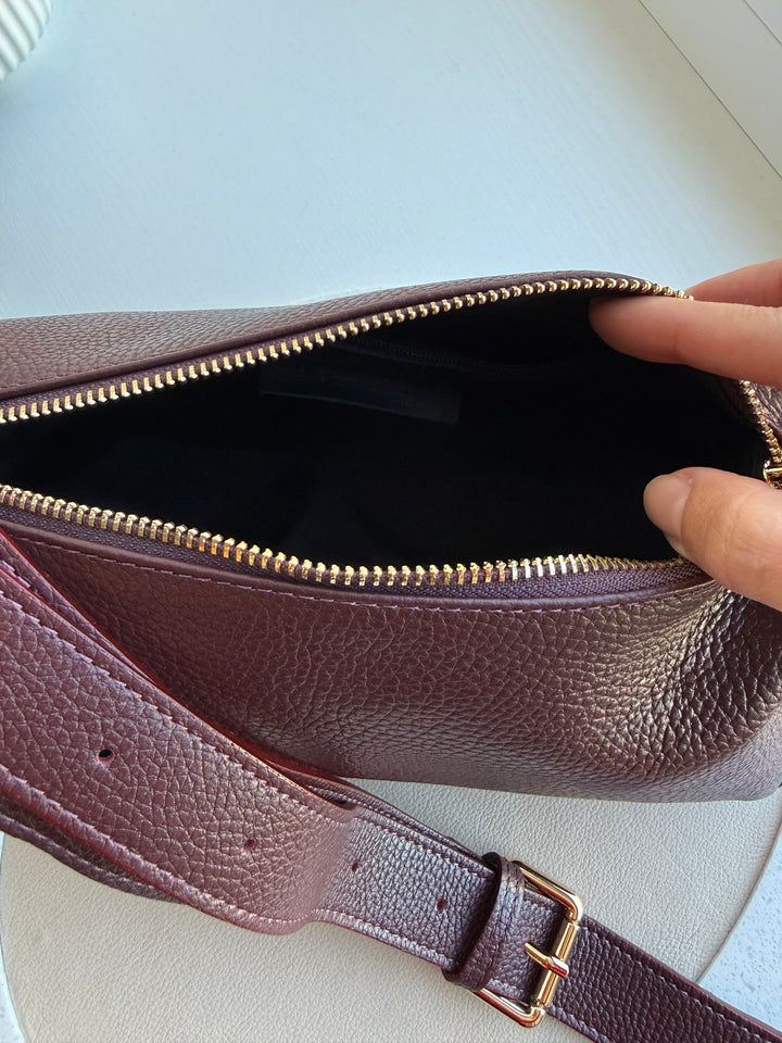 Ādas crossbody soma bordo