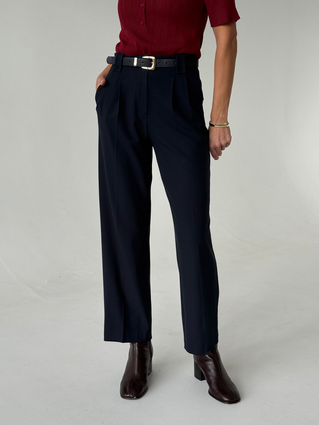 Klasiskas saīsinātas wide leg platas bikses ar jostu #01
