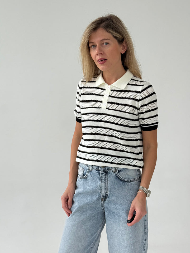 Adīts svītrains caurspīdīgs polo tops
