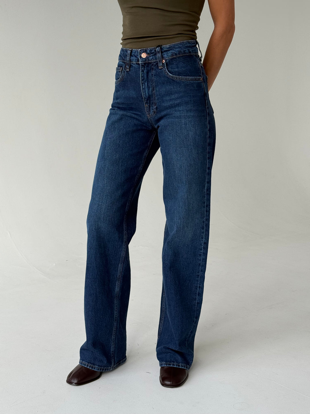 Wide leg platas džinsa bikses