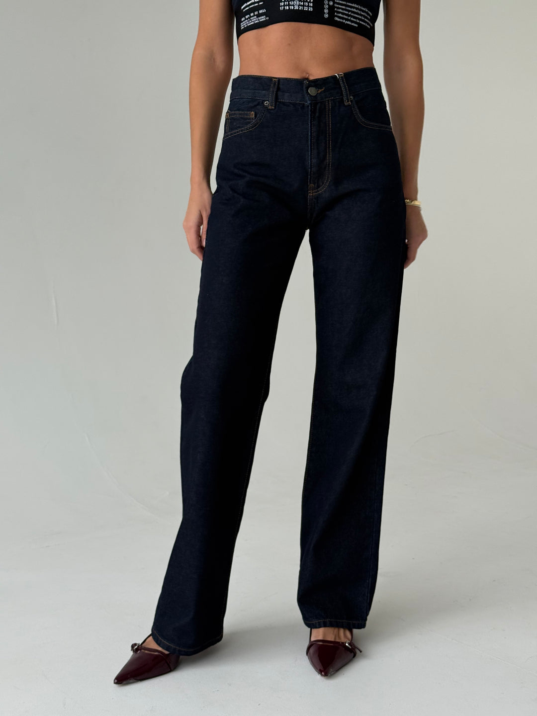 Taisnas džinsa bikses ar augstu jostasvietu #02