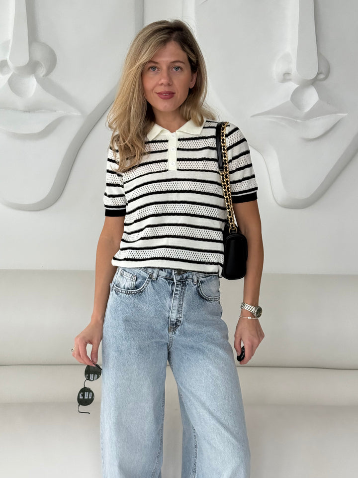 Adīts svītrains caurspīdīgs polo tops