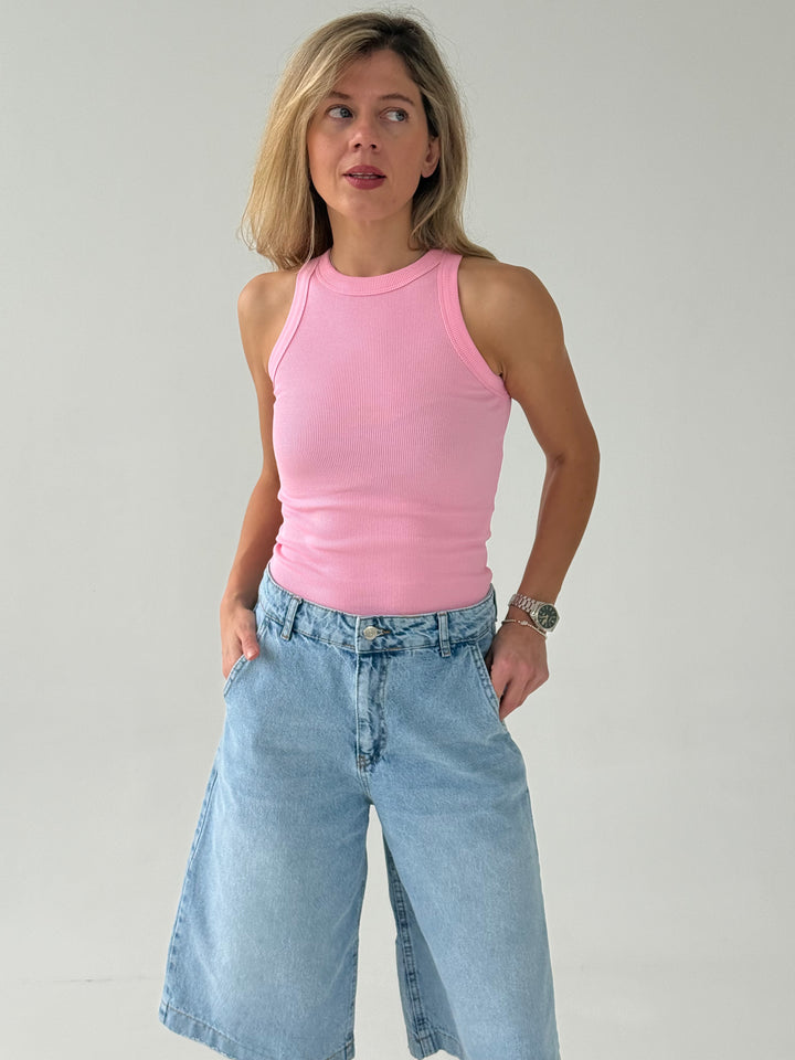 Slim fit kokvilnas rievots tops