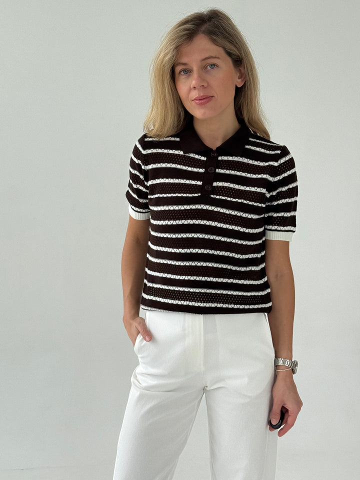 Adīts svītrains caurspīdīgs polo tops