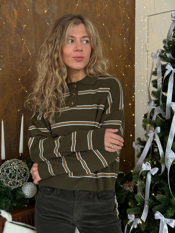 Adīts trikotāžas svītrains polo džemperis