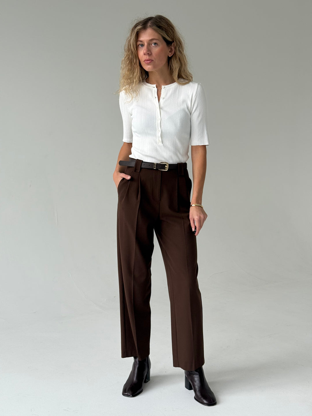 Klasiskas saīsinātas wide leg platas bikses ar jostu #01