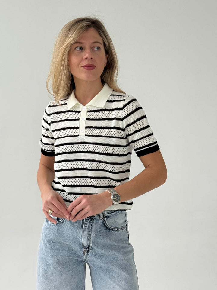 Adīts svītrains caurspīdīgs polo tops