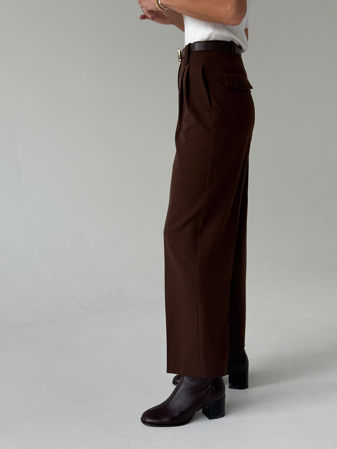 Klasiskas saīsinātas wide leg platas bikses ar jostu #01