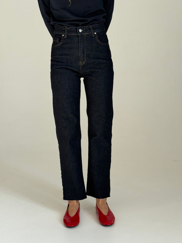 Saīsinātas džinsa bikses ar augstu jostasvietu