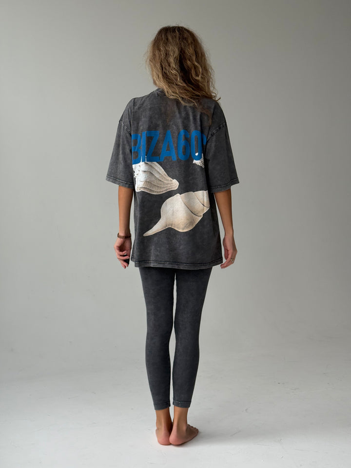 Pagarināts kokvilnas T-krekls ar balinātu efektu un apdruku #02