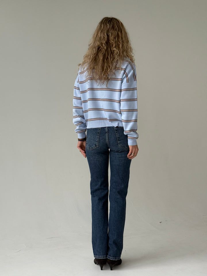 Adīts trikotāžas svītrains polo džemperis