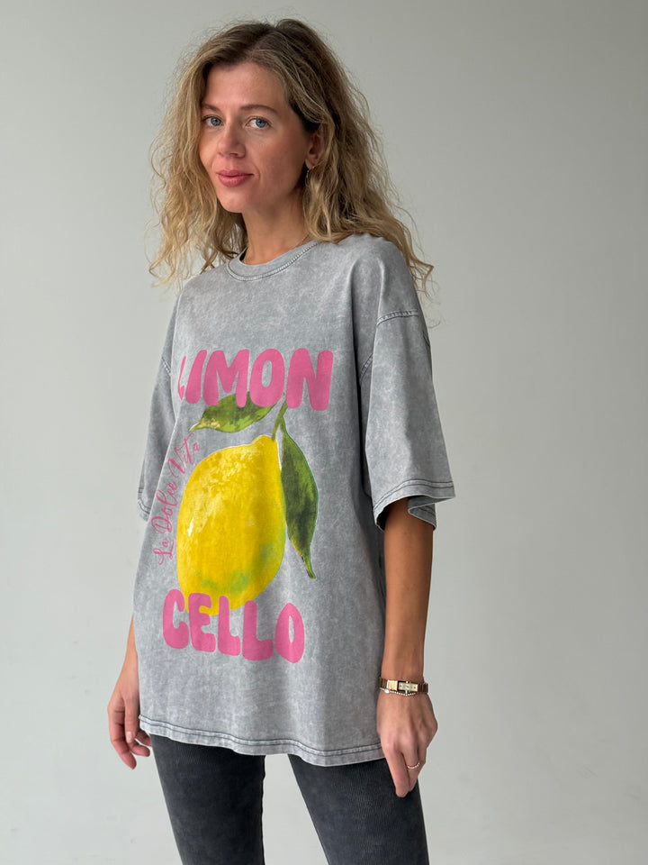 Pagarināts kokvilnas T-krekls ar balinātu efektu un apdruku #02