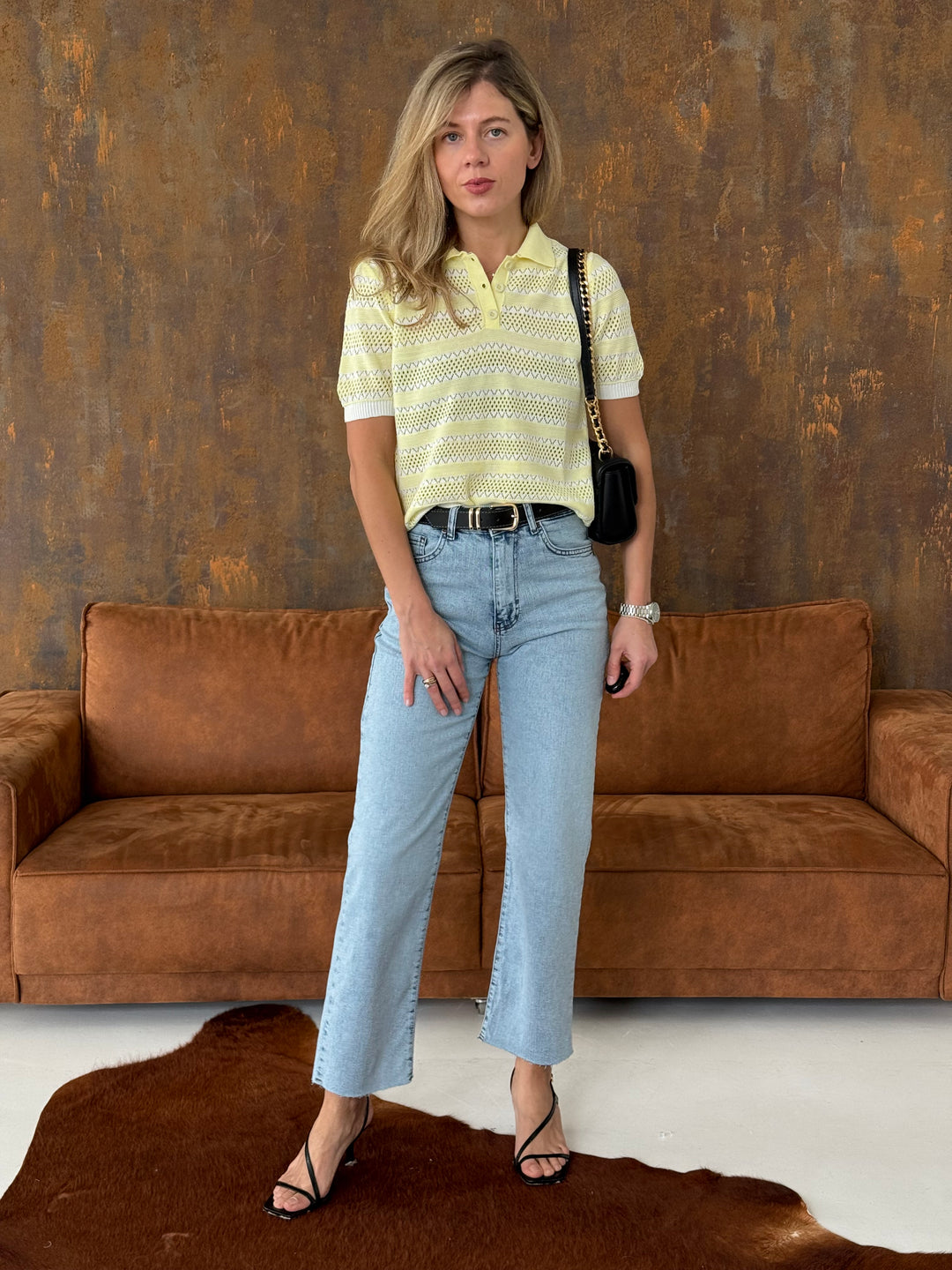 Adīts svītrains caurspīdīgs polo tops