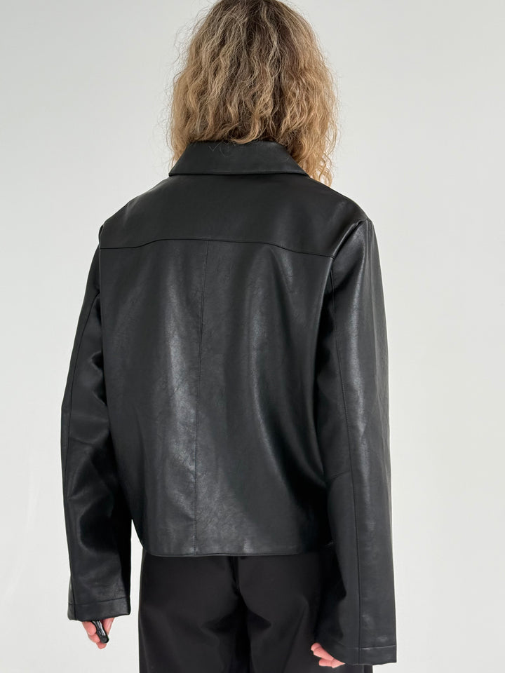 Klasiska žaketes stilā ādas imitācijas virsjaka