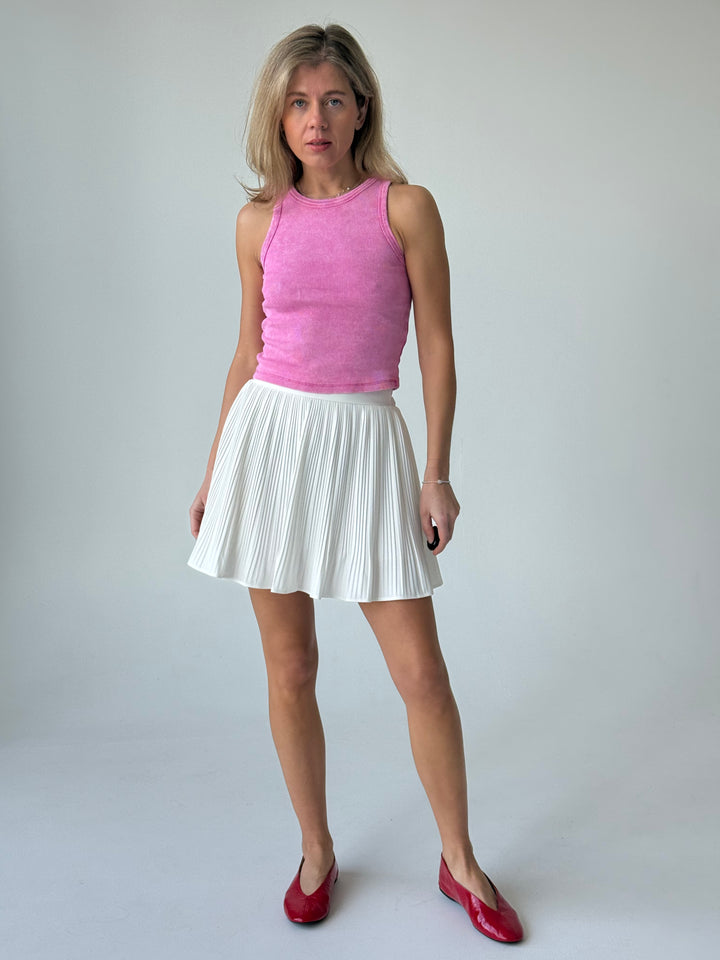 Slim fit kokvilnas rievots tops ar balinātu efektu