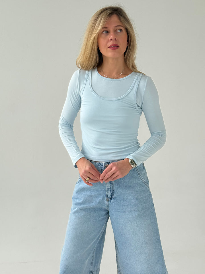 Slim fit viskozes dubults tops ar garām piedurknēm