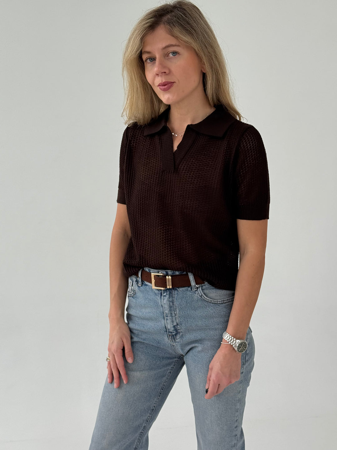 Adīts caurspīdīgs polo tops