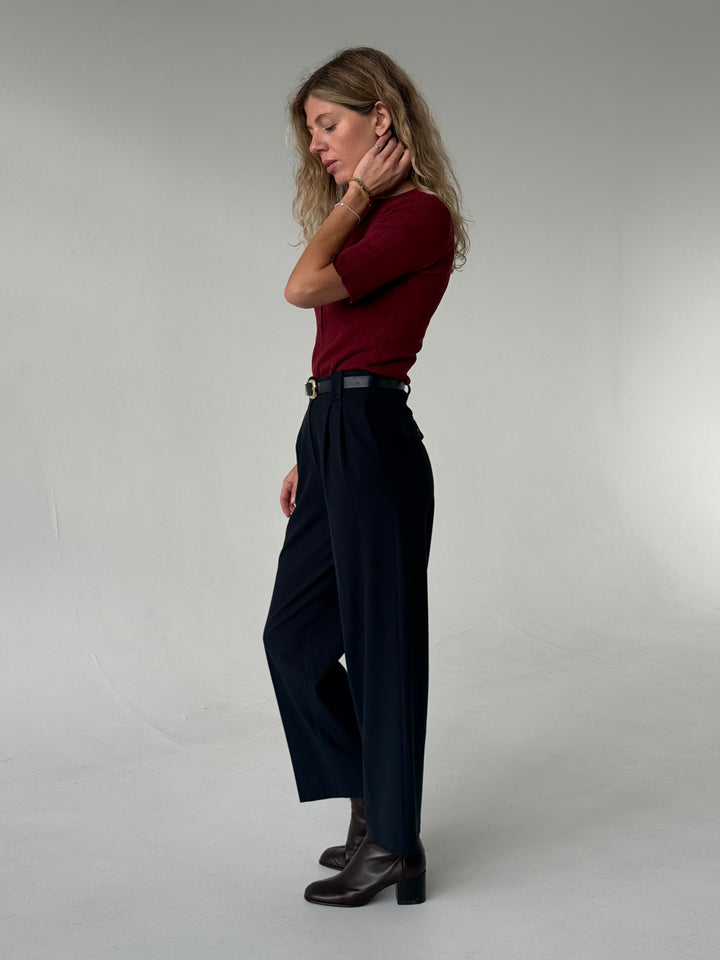 Klasiskas saīsinātas wide leg platas bikses ar jostu #01