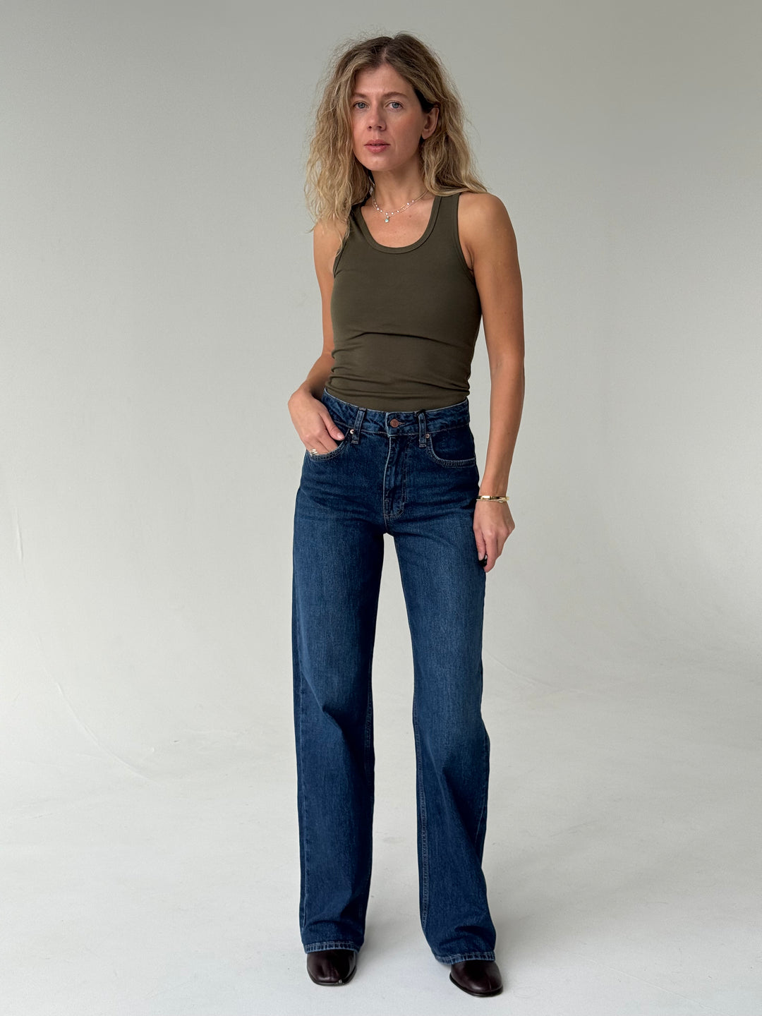 Wide leg platas džinsa bikses