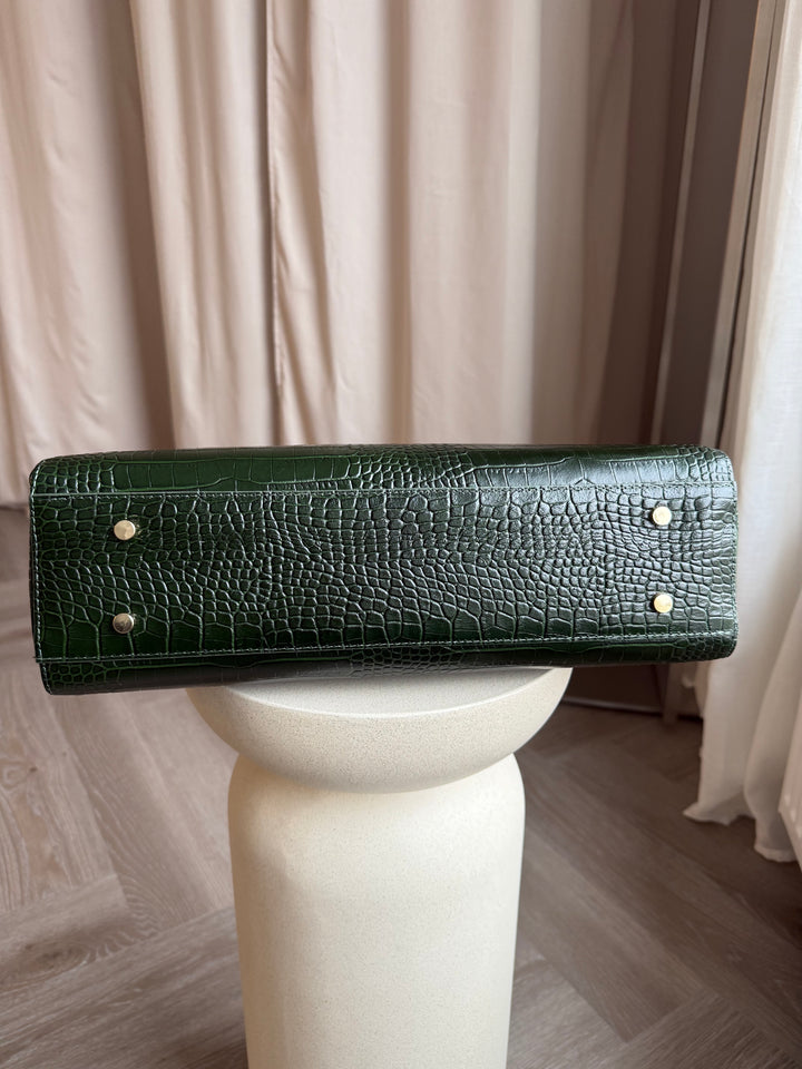 Ādas krokodila raksta soma zaļš