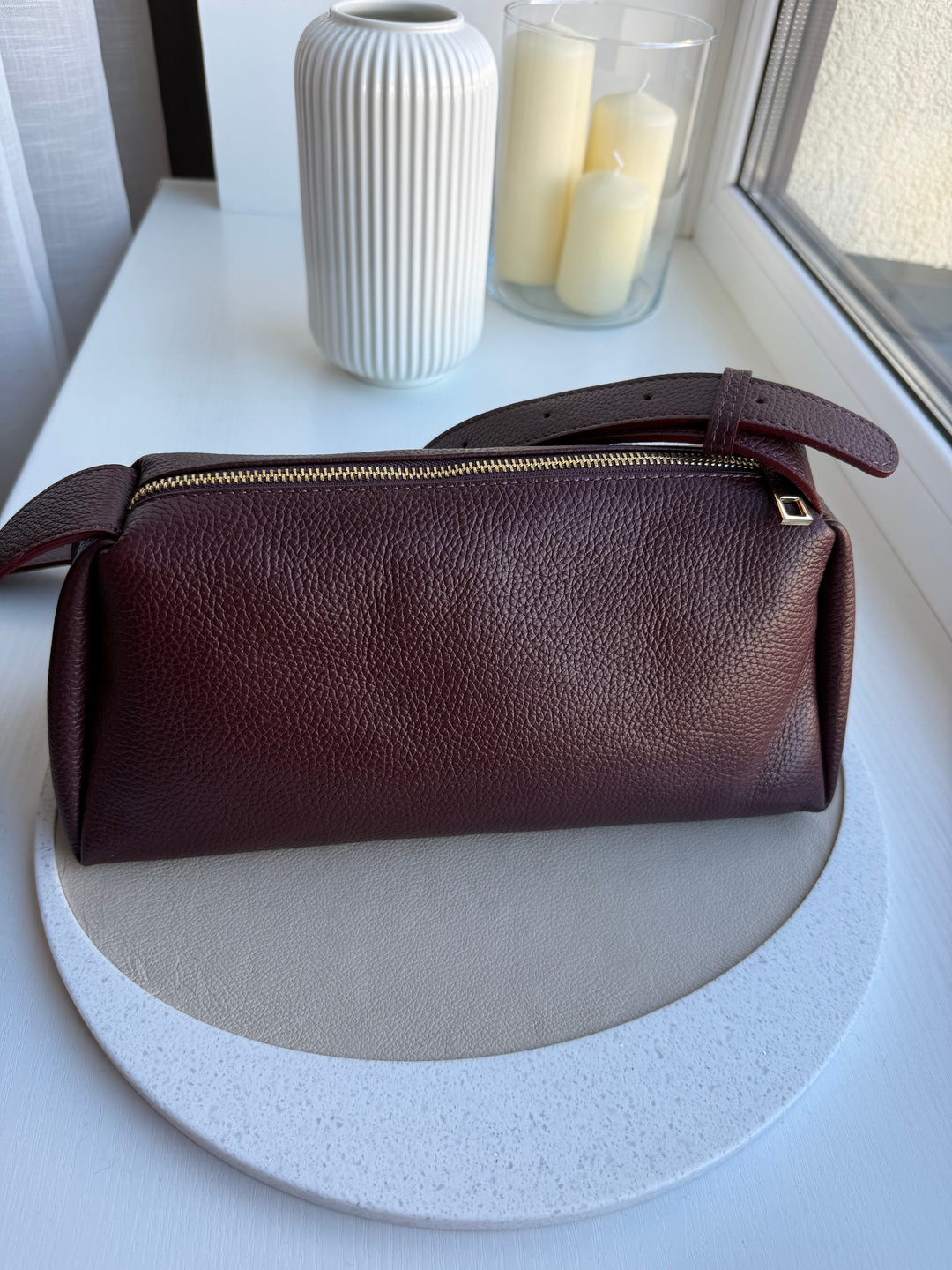 Ādas crossbody soma bordo