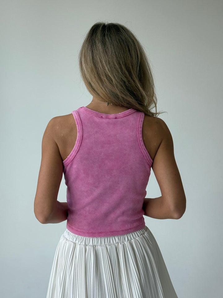 Slim fit kokvilnas rievots tops ar balinātu efektu