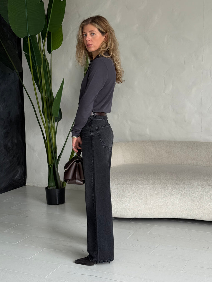 Taisnas džinsa bikses ar augstu jostasvietu #03