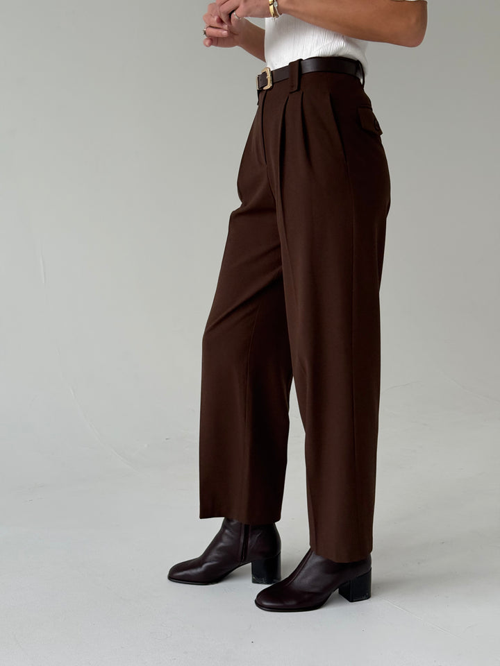 Klasiskas saīsinātas wide leg platas bikses ar jostu #01