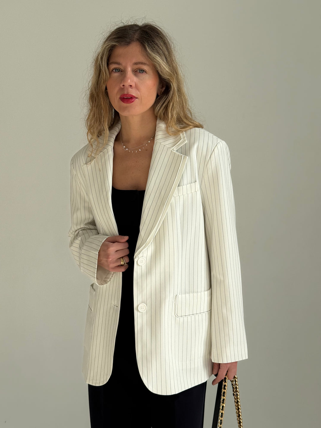 Oversize viskozes svītraina žakete