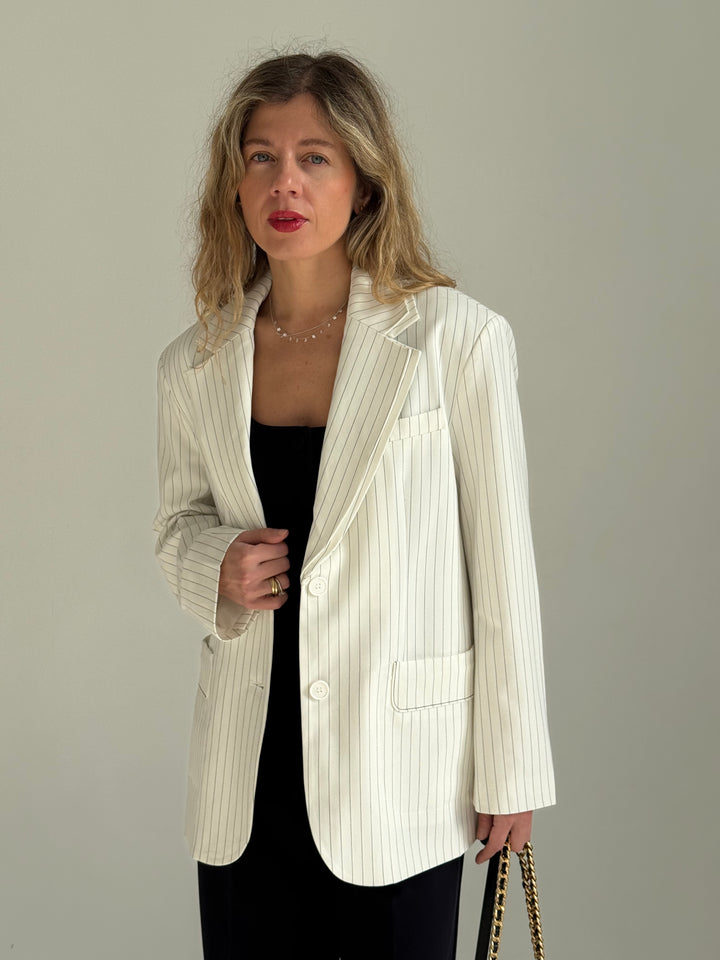 Oversize viskozes svītraina žakete