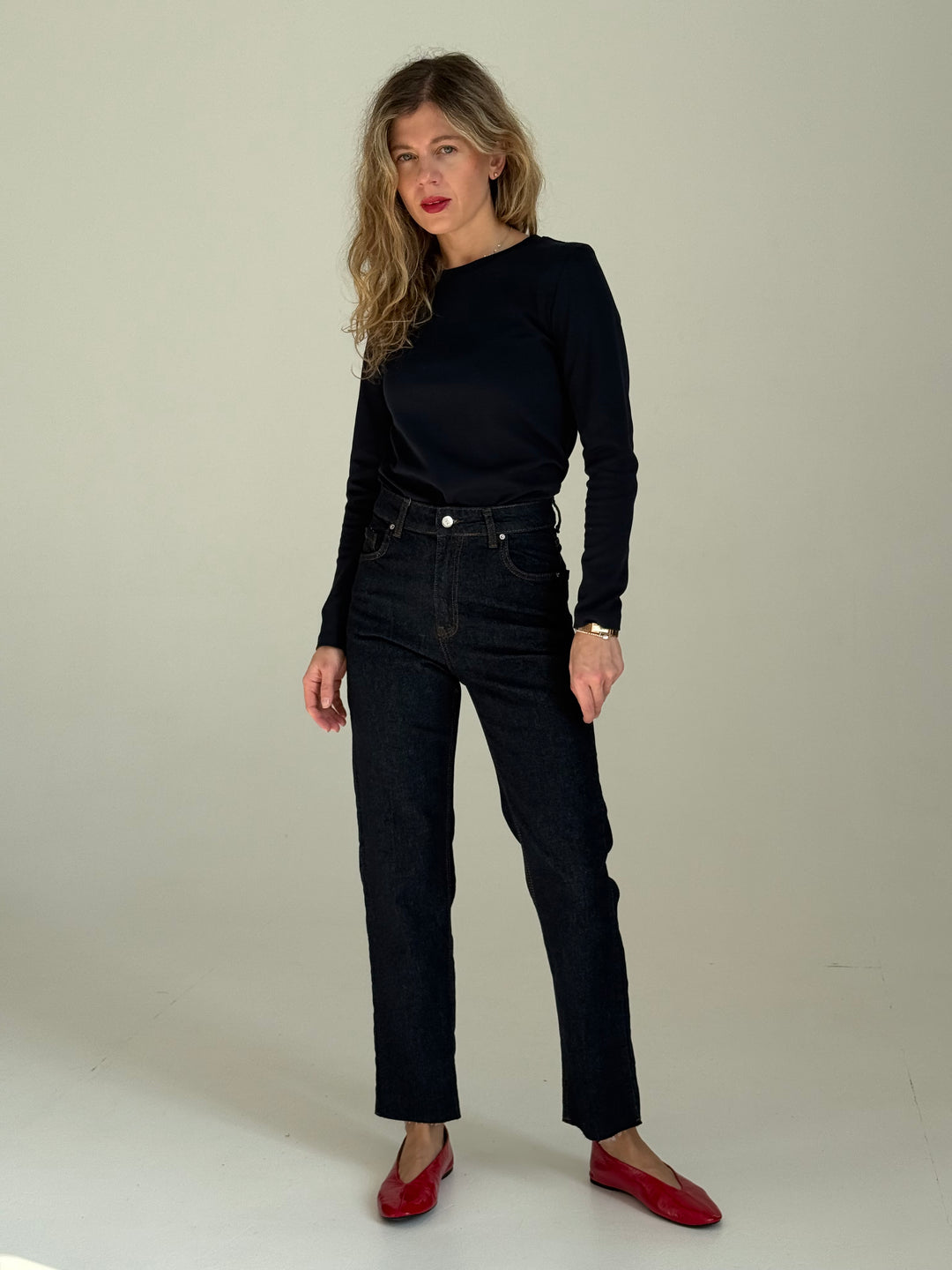 Saīsinātas džinsa bikses ar augstu jostasvietu