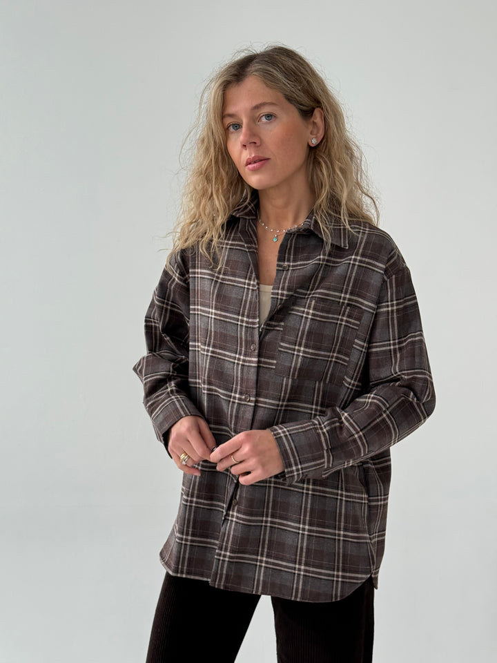 Kokvilnas rūtains krekls ar kabatu #03