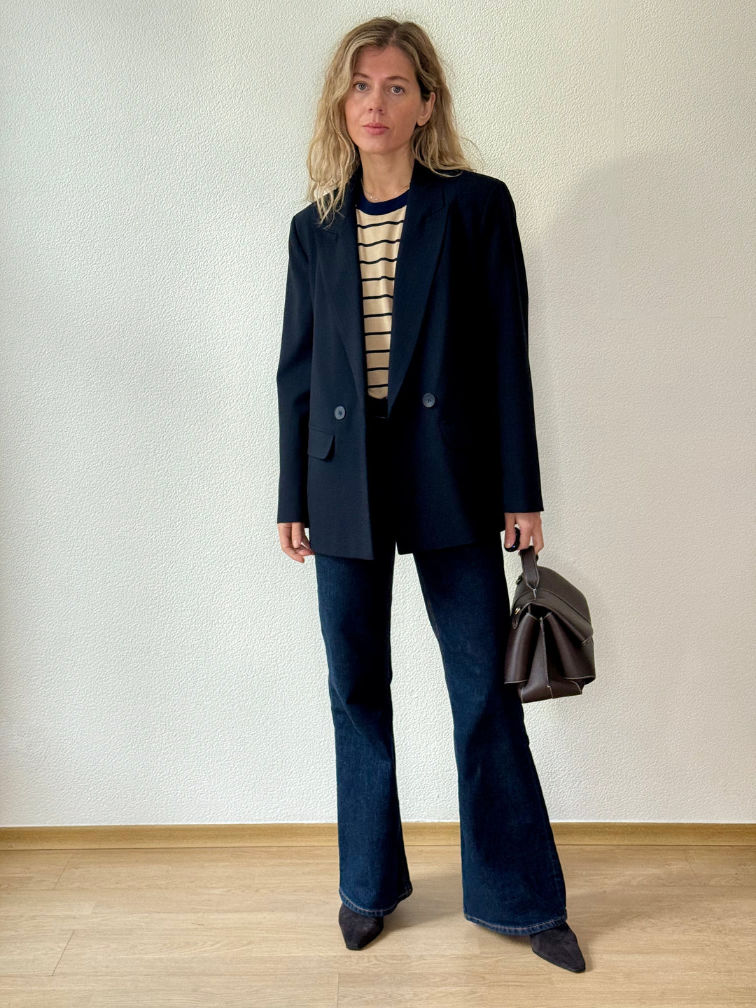 Oversize viskozes svītraina žakete ar divrindu pogājumu