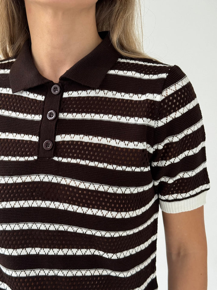 Adīts svītrains caurspīdīgs polo tops