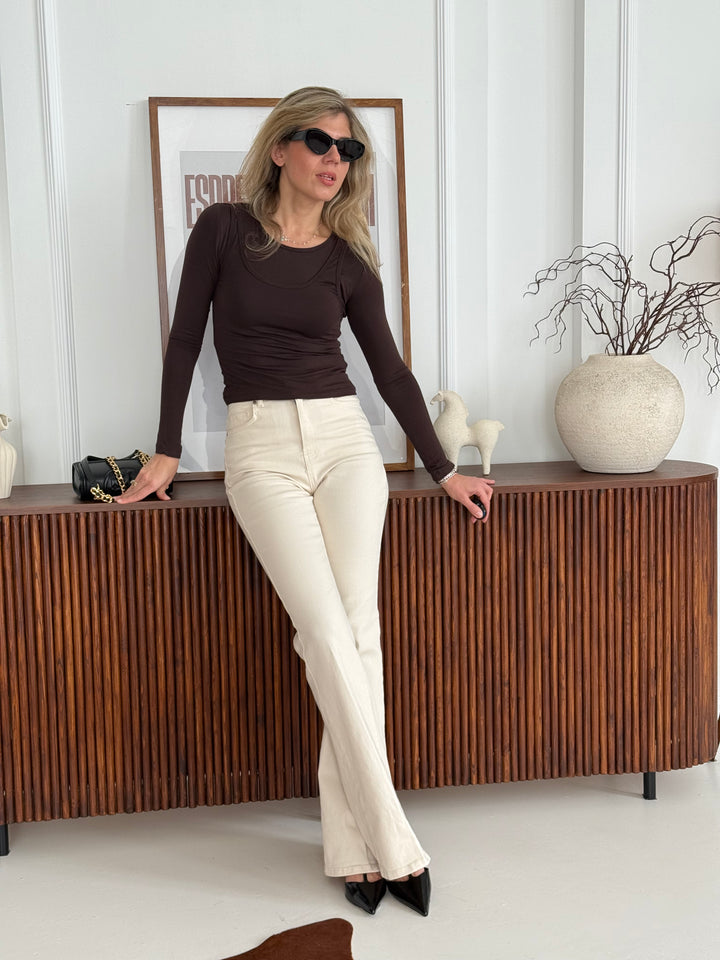 Slim fit viskozes dubults tops ar garām piedurknēm