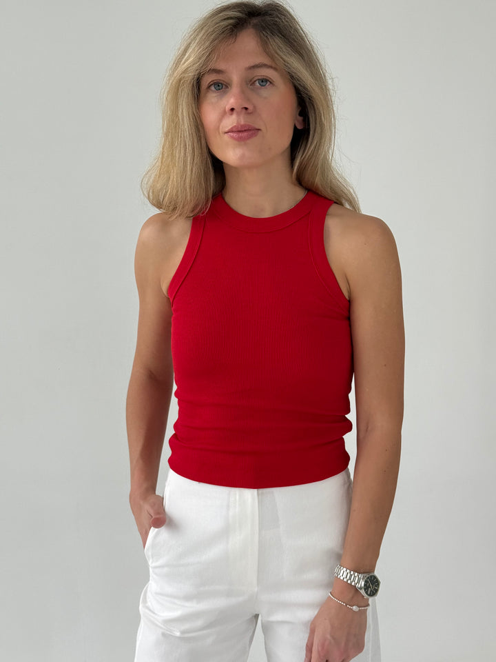 Slim fit kokvilnas rievots tops
