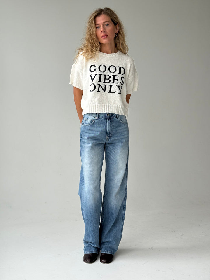 Adīts kokvilnas džemperis ar uzrakstu