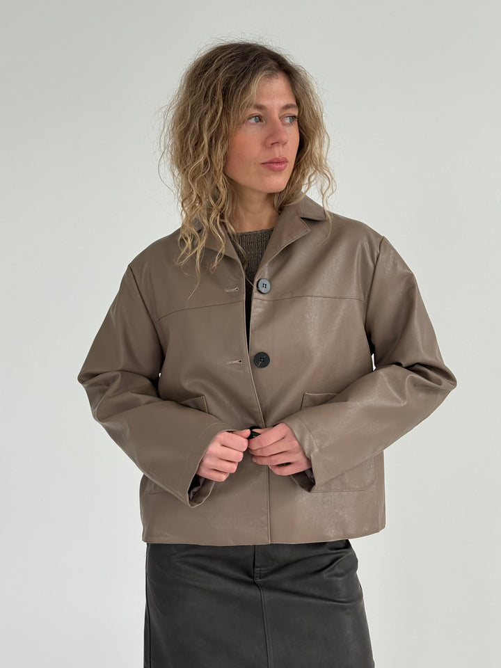 Klasiska žaketes stilā ādas imitācijas virsjaka