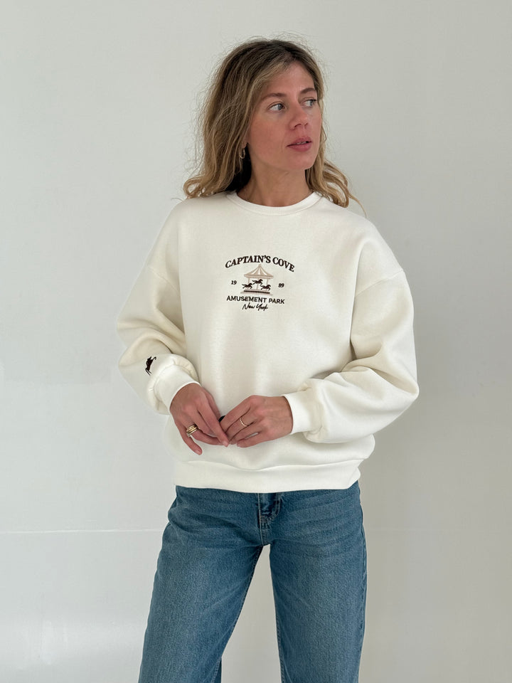 Kokvilnas oversize džemperis ar siltinājumu un uzrakstu #01