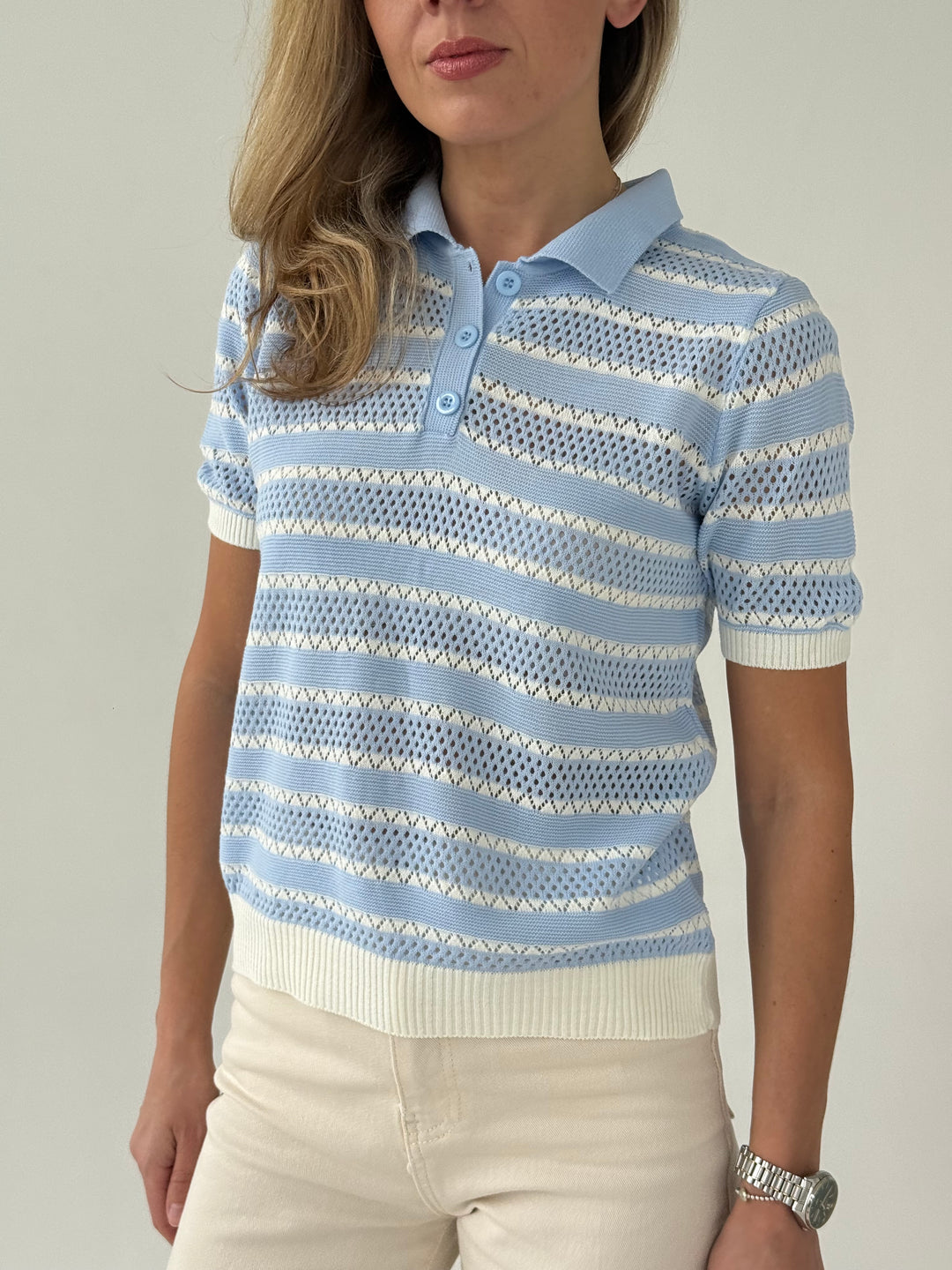 Adīts svītrains caurspīdīgs polo tops