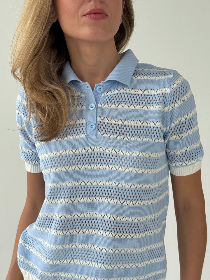 Adīts svītrains caurspīdīgs polo tops