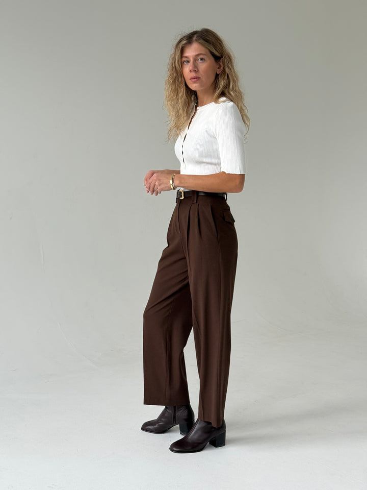 Klasiskas saīsinātas wide leg platas bikses ar jostu #01