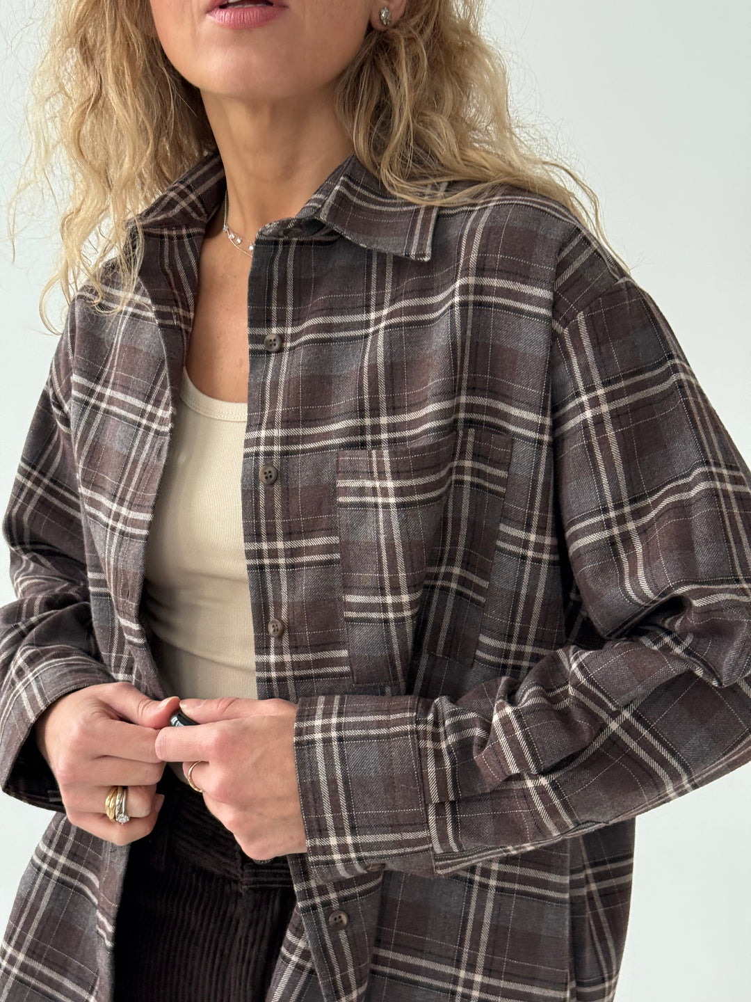 Kokvilnas rūtains krekls ar kabatu #03