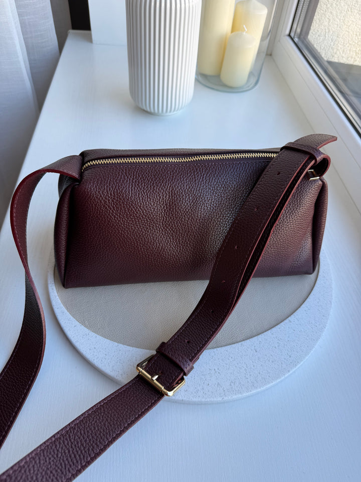 Ādas crossbody soma bordo