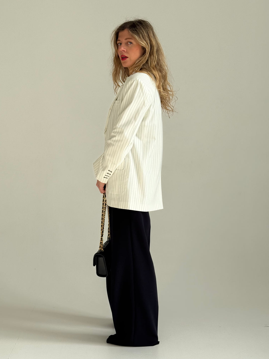 Oversize viskozes svītraina žakete