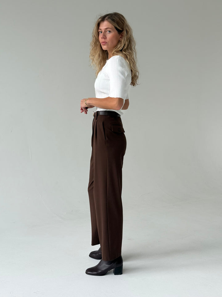 Klasiskas saīsinātas wide leg platas bikses ar jostu #01