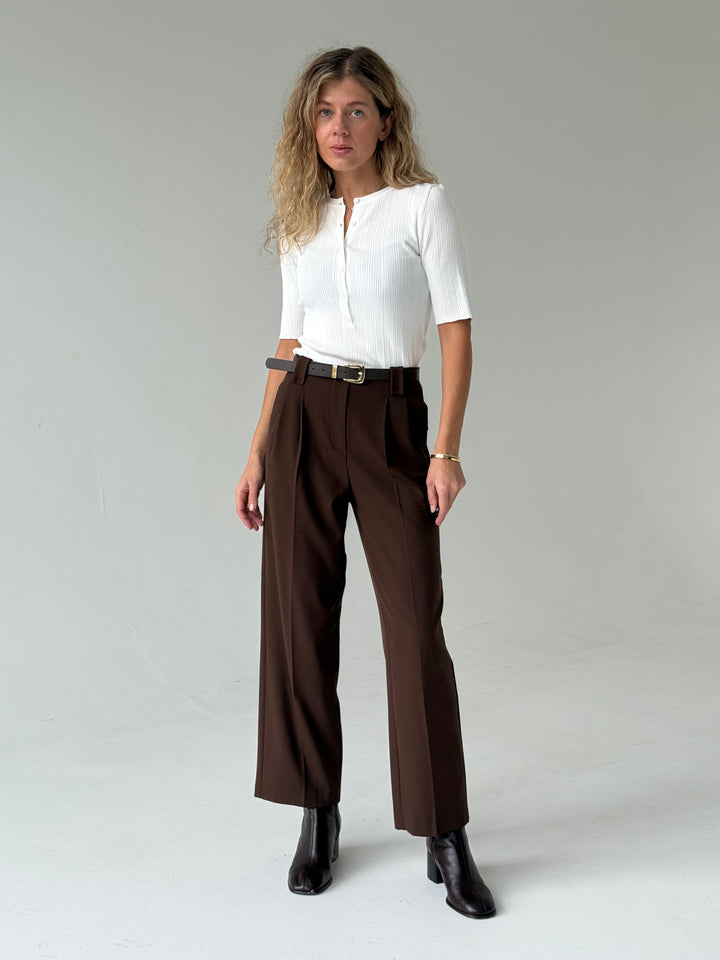 Klasiskas saīsinātas wide leg platas bikses ar jostu #01