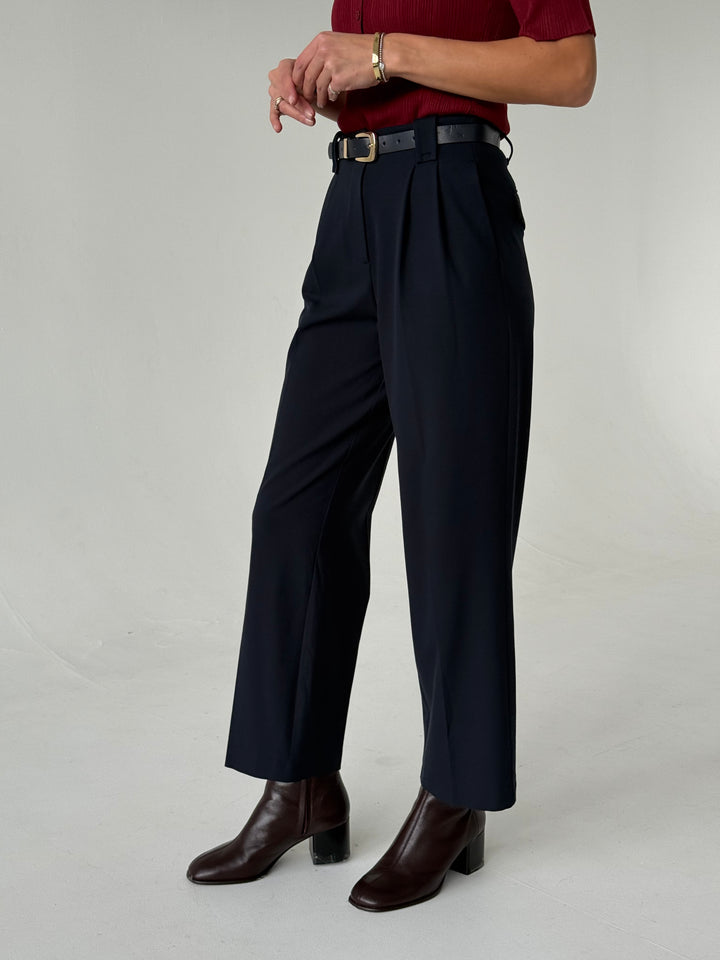 Klasiskas saīsinātas wide leg platas bikses ar jostu #01
