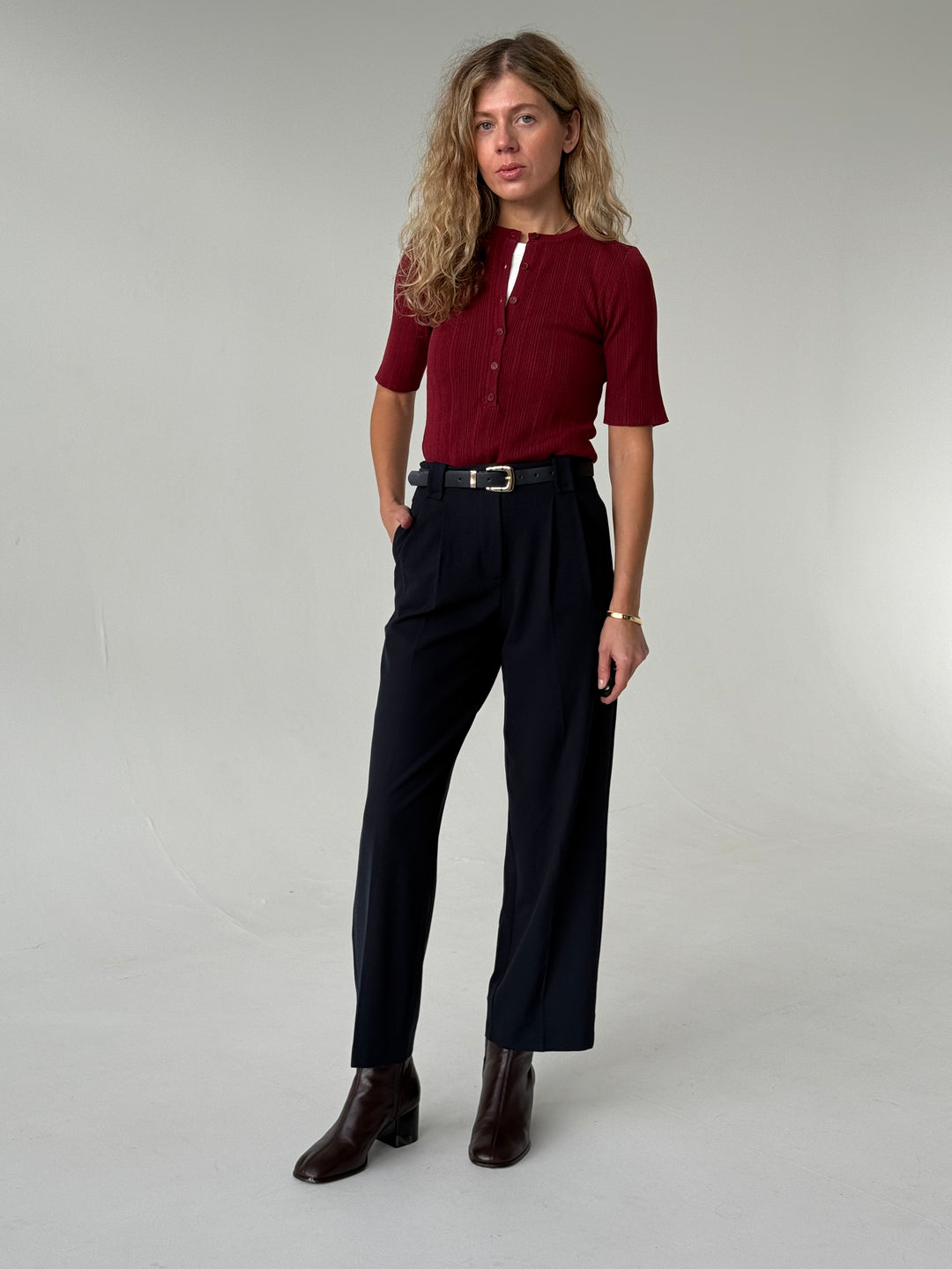 Klasiskas saīsinātas wide leg platas bikses ar jostu #01