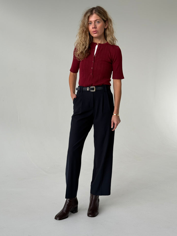 Klasiskas saīsinātas wide leg platas bikses ar jostu #01